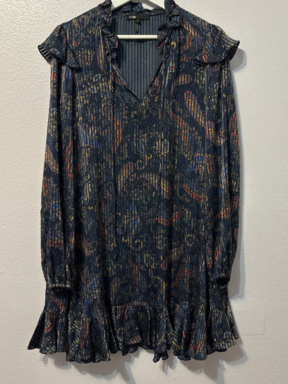 Maje Riley Printed Ruffle Mini Dress – Size 2 - Picture 2 of 6